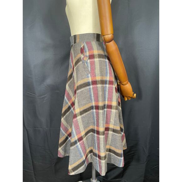 Vintage Plaid Midi Skirt, From the 70's, Fanny Fitz, High Waist, A-Line - Picture 3 of 7